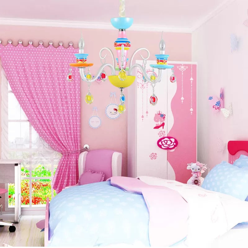 Modern Candle Chandelier Glass Multi-Head Colorful Pendant Light for Kindergarten Clearhalo 'Ceiling Lights' 'Chandeliers' Lighting' options 65162