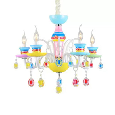 Modern Candle Chandelier Glass Multi-Head Colorful Pendant Light for Kindergarten Clearhalo 'Ceiling Lights' 'Chandeliers' Lighting' options 65163