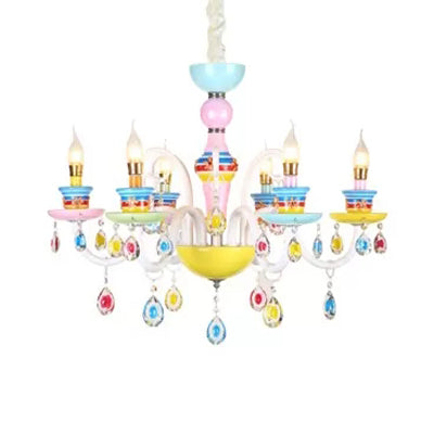 Modern Candle Chandelier Glass Multi-Head Colorful Pendant Light for Kindergarten Clearhalo 'Ceiling Lights' 'Chandeliers' Lighting' options 65164