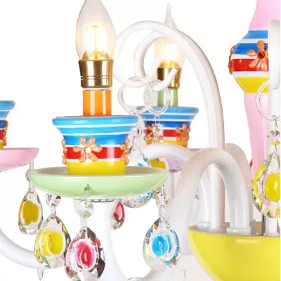 Modern Candle Chandelier Glass Multi-Head Colorful Pendant Light for Kindergarten Clearhalo 'Ceiling Lights' 'Chandeliers' Lighting' options 65166