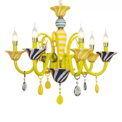 Candle Kindergarten Pendant Light with Crystal Deco Contemporary Hanging Light in Yellow Clearhalo 'Ceiling Lights' 'Chandeliers' Lighting' options 65189