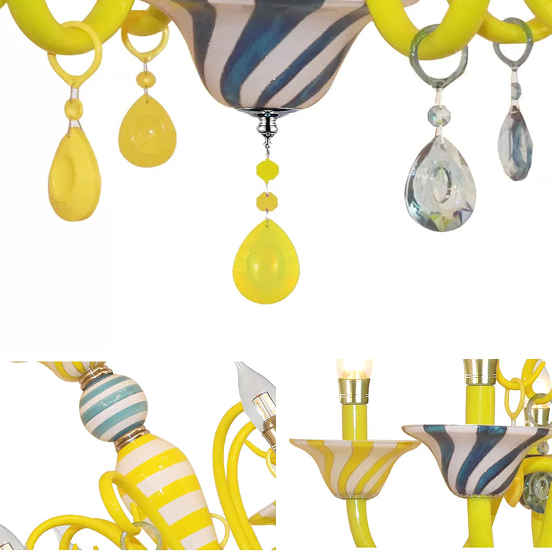 Candle Kindergarten Pendant Light with Crystal Deco Contemporary Hanging Light in Yellow Clearhalo 'Ceiling Lights' 'Chandeliers' Lighting' options 65191
