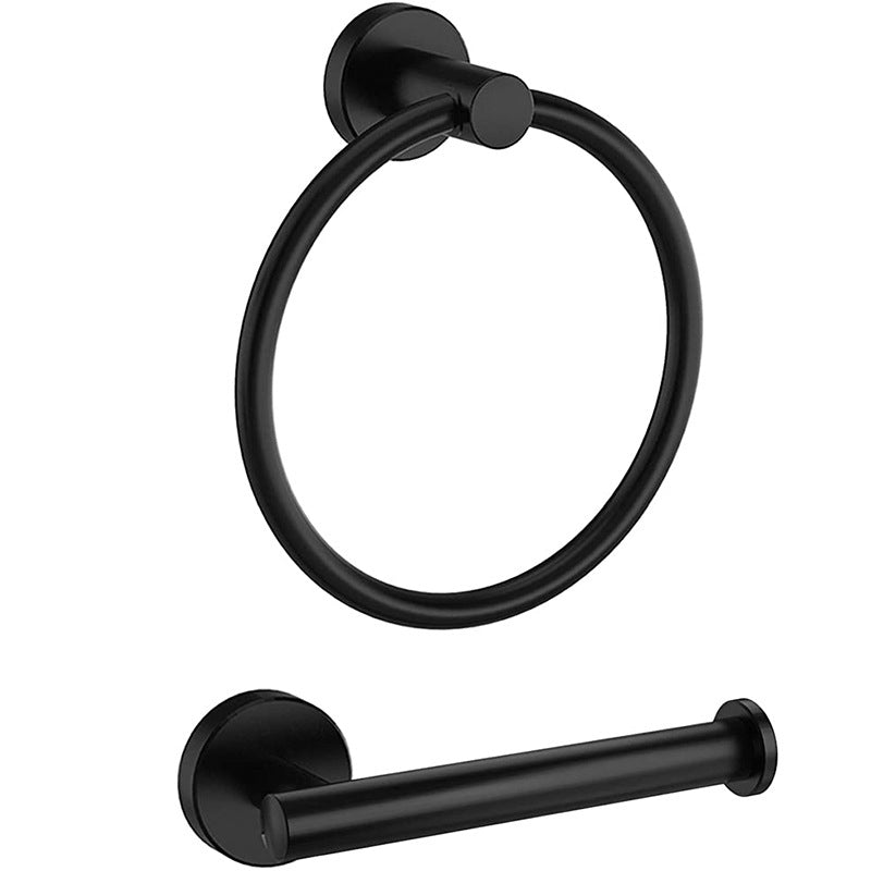 Traditional Bathroom Hardware Accessory Kit Towel Ring/Robe Hooks/ Towel Bar Black 2-Piece Set Clearhalo 'Bathroom Hardware Sets' 'Bathroom Hardware' 'Bathroom Remodel & Bathroom Fixtures' 'bathroom_hardware_sets' 'Home Improvement' 'home_improvement' 'home_improvement_bathroom_hardware_sets' 6524167