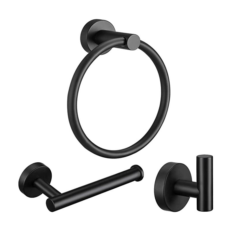 Traditional Bathroom Hardware Accessory Kit Towel Ring/Robe Hooks/ Towel Bar Black 3-Piece Set Clearhalo 'Bathroom Hardware Sets' 'Bathroom Hardware' 'Bathroom Remodel & Bathroom Fixtures' 'bathroom_hardware_sets' 'Home Improvement' 'home_improvement' 'home_improvement_bathroom_hardware_sets' 6524173