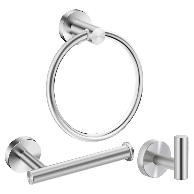 Traditional Bathroom Hardware Accessory Kit Towel Ring/Robe Hooks/ Towel Bar Silver 3-Piece Set Clearhalo 'Bathroom Hardware Sets' 'Bathroom Hardware' 'Bathroom Remodel & Bathroom Fixtures' 'bathroom_hardware_sets' 'Home Improvement' 'home_improvement' 'home_improvement_bathroom_hardware_sets' 6524174