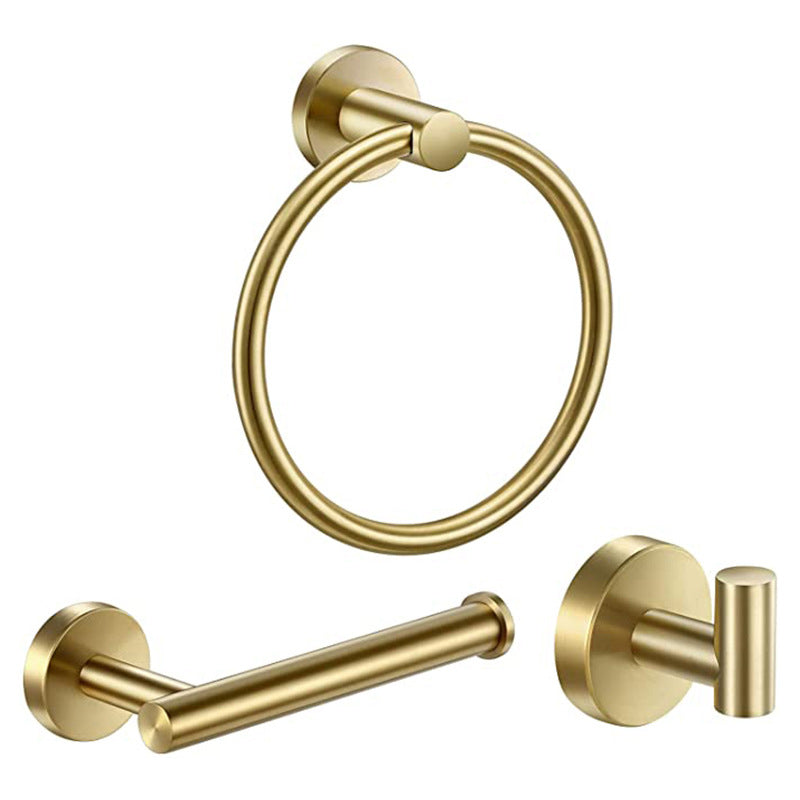 Traditional Bathroom Hardware Accessory Kit Towel Ring/Robe Hooks/ Towel Bar Gold 3-Piece Set Clearhalo 'Bathroom Hardware Sets' 'Bathroom Hardware' 'Bathroom Remodel & Bathroom Fixtures' 'bathroom_hardware_sets' 'Home Improvement' 'home_improvement' 'home_improvement_bathroom_hardware_sets' 6524176