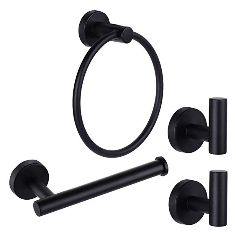 Traditional Bathroom Hardware Accessory Kit Towel Ring/Robe Hooks/ Towel Bar Black 4-Piece Set (with Hook) Clearhalo 'Bathroom Hardware Sets' 'Bathroom Hardware' 'Bathroom Remodel & Bathroom Fixtures' 'bathroom_hardware_sets' 'Home Improvement' 'home_improvement' 'home_improvement_bathroom_hardware_sets' 6524179