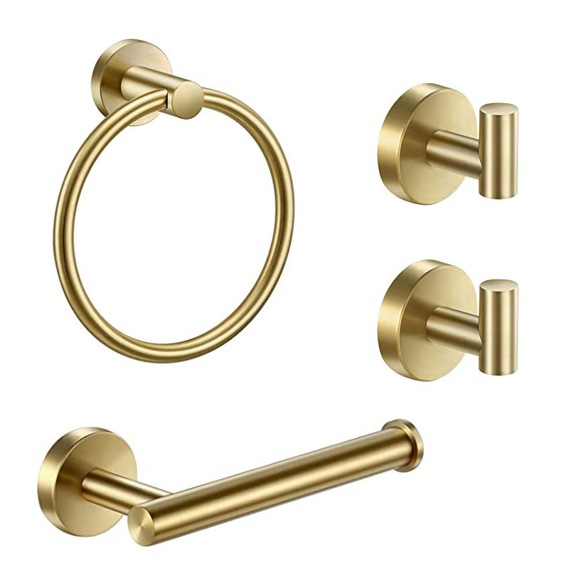 Traditional Bathroom Hardware Accessory Kit Towel Ring/Robe Hooks/ Towel Bar Gold 4-Piece Set (with Hook) Clearhalo 'Bathroom Hardware Sets' 'Bathroom Hardware' 'Bathroom Remodel & Bathroom Fixtures' 'bathroom_hardware_sets' 'Home Improvement' 'home_improvement' 'home_improvement_bathroom_hardware_sets' 6524183