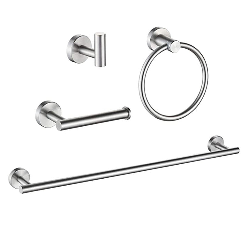 Traditional Bathroom Hardware Accessory Kit Towel Ring/Robe Hooks/ Towel Bar Silver 4-Piece Set (Towel Bar) Clearhalo 'Bathroom Hardware Sets' 'Bathroom Hardware' 'Bathroom Remodel & Bathroom Fixtures' 'bathroom_hardware_sets' 'Home Improvement' 'home_improvement' 'home_improvement_bathroom_hardware_sets' 6524187