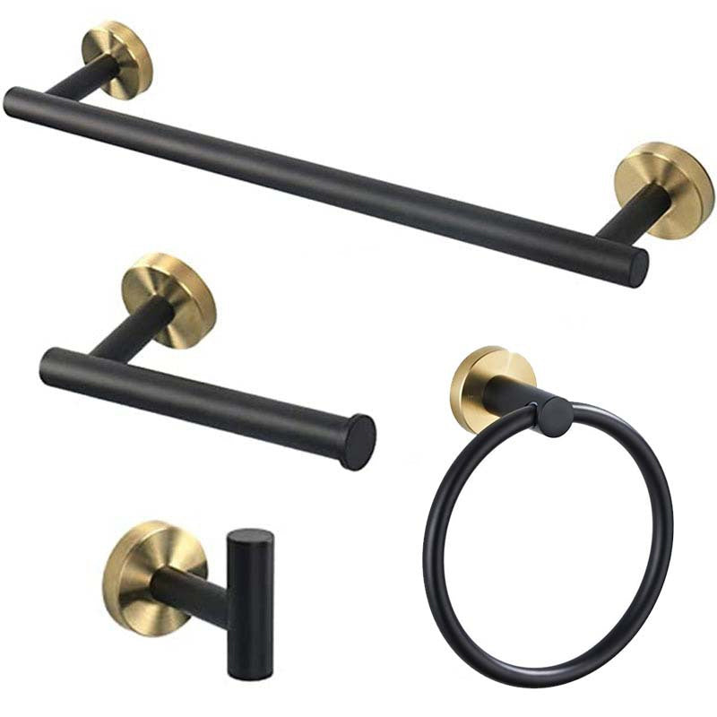 Traditional Bathroom Hardware Accessory Kit Towel Ring/Robe Hooks/ Towel Bar Black/ Gold 4-Piece Set (Towel Bar) Clearhalo 'Bathroom Hardware Sets' 'Bathroom Hardware' 'Bathroom Remodel & Bathroom Fixtures' 'bathroom_hardware_sets' 'Home Improvement' 'home_improvement' 'home_improvement_bathroom_hardware_sets' 6524190