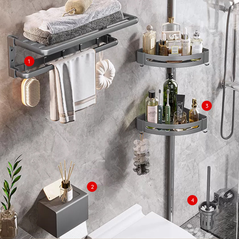 Modern Bathroom Accessories Hardware Set Grey Towel Bar Bath Shelf Bath Hardware Set 5-Piece Set (Toilet Brush) Clearhalo 'Bathroom Hardware Sets' 'Bathroom Hardware' 'Bathroom Remodel & Bathroom Fixtures' 'bathroom_hardware_sets' 'Home Improvement' 'home_improvement' 'home_improvement_bathroom_hardware_sets' 6524213