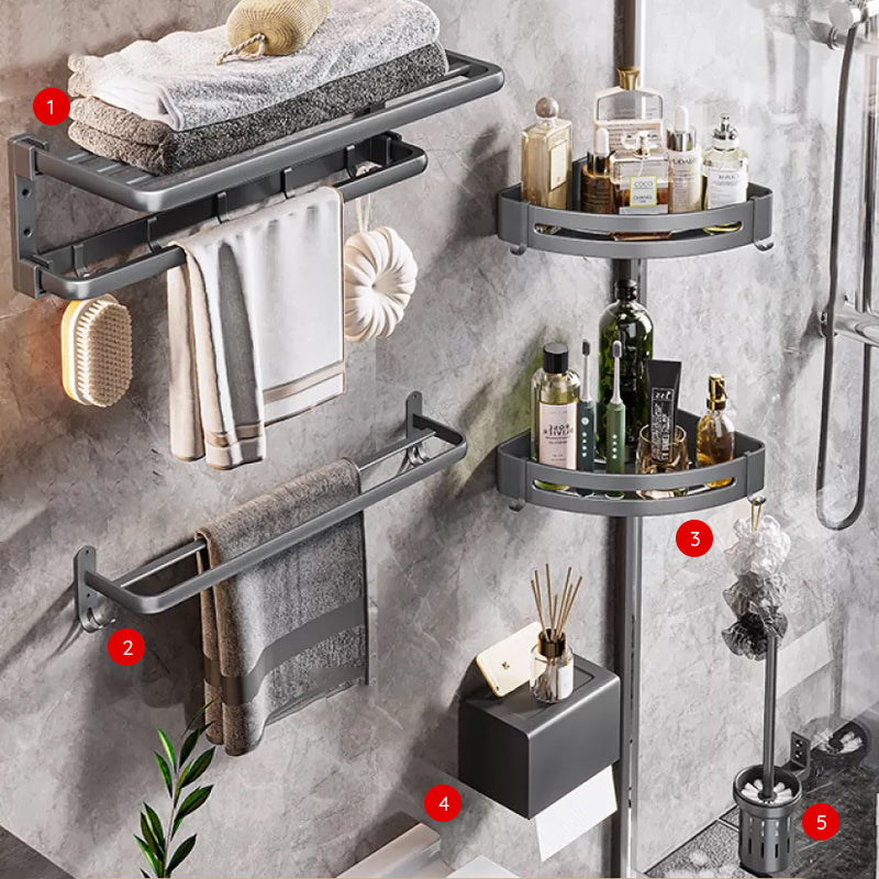 Modern Bathroom Accessories Hardware Set Grey Towel Bar Bath Shelf Bath Hardware Set 6-Piece Set (Double Rods) Clearhalo 'Bathroom Hardware Sets' 'Bathroom Hardware' 'Bathroom Remodel & Bathroom Fixtures' 'bathroom_hardware_sets' 'Home Improvement' 'home_improvement' 'home_improvement_bathroom_hardware_sets' 6524226