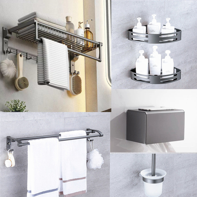 Matte Gray Bathroom Accessory Set Bath Shelf/Towel Bar & Paper Holder Included Clearhalo 'Bathroom Hardware Sets' 'Bathroom Hardware' 'Bathroom Remodel & Bathroom Fixtures' 'bathroom_hardware_sets' 'Home Improvement' 'home_improvement' 'home_improvement_bathroom_hardware_sets' 6524271