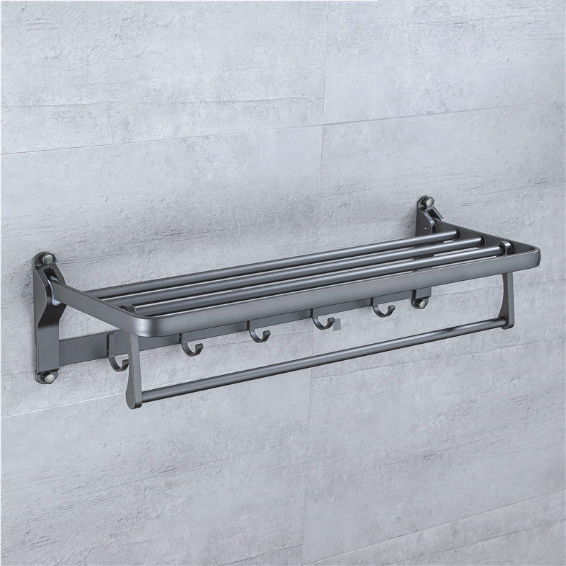 Matte Gray Bathroom Accessory Set Bath Shelf/Towel Bar & Paper Holder Included Towel Rack Clearhalo 'Bathroom Hardware Sets' 'Bathroom Hardware' 'Bathroom Remodel & Bathroom Fixtures' 'bathroom_hardware_sets' 'Home Improvement' 'home_improvement' 'home_improvement_bathroom_hardware_sets' 6524272