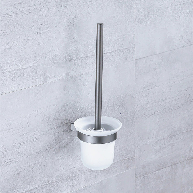 Matte Gray Bathroom Accessory Set Bath Shelf/Towel Bar & Paper Holder Included Toilet Brush Clearhalo 'Bathroom Hardware Sets' 'Bathroom Hardware' 'Bathroom Remodel & Bathroom Fixtures' 'bathroom_hardware_sets' 'Home Improvement' 'home_improvement' 'home_improvement_bathroom_hardware_sets' 6524274