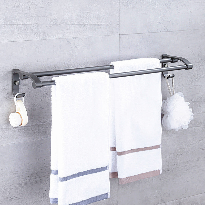 Matte Gray Bathroom Accessory Set Bath Shelf/Towel Bar & Paper Holder Included Towel Bar (Double Rods) Clearhalo 'Bathroom Hardware Sets' 'Bathroom Hardware' 'Bathroom Remodel & Bathroom Fixtures' 'bathroom_hardware_sets' 'Home Improvement' 'home_improvement' 'home_improvement_bathroom_hardware_sets' 6524275