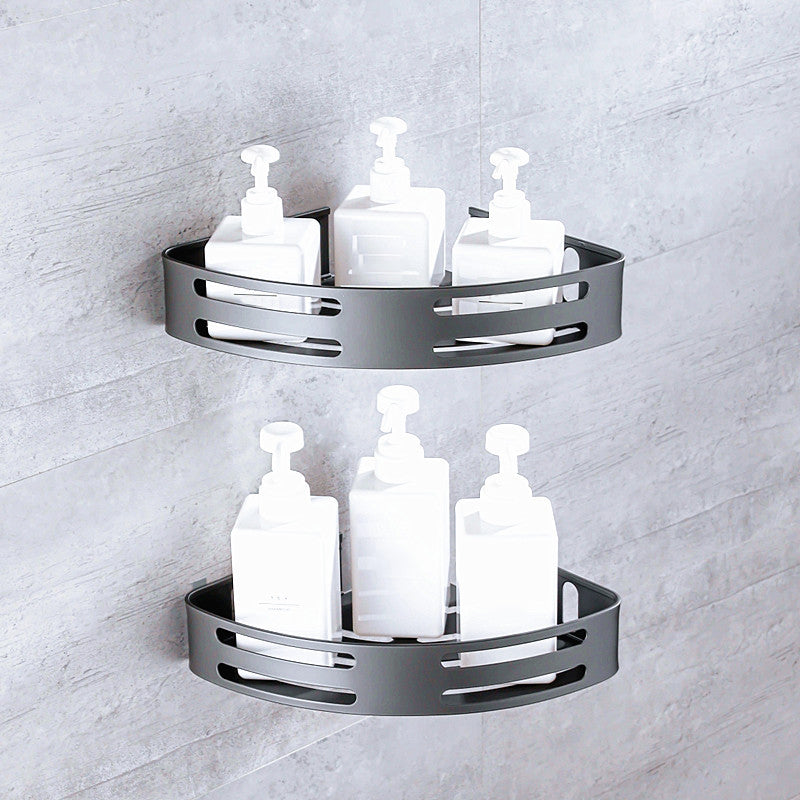 Matte Gray Bathroom Accessory Set Bath Shelf/Towel Bar & Paper Holder Included 2-Piece Set (Triangular Bath Shelf) Clearhalo 'Bathroom Hardware Sets' 'Bathroom Hardware' 'Bathroom Remodel & Bathroom Fixtures' 'bathroom_hardware_sets' 'Home Improvement' 'home_improvement' 'home_improvement_bathroom_hardware_sets' 6524279