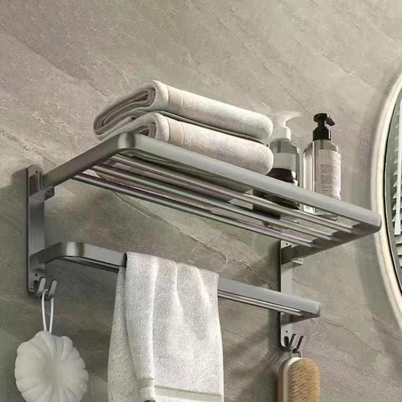 Matte Gray Bathroom Accessory Set Bath Shelf/Towel Bar & Paper Holder Included Double LayerTowel Rack (with Hook) Clearhalo 'Bathroom Hardware Sets' 'Bathroom Hardware' 'Bathroom Remodel & Bathroom Fixtures' 'bathroom_hardware_sets' 'Home Improvement' 'home_improvement' 'home_improvement_bathroom_hardware_sets' 6524288