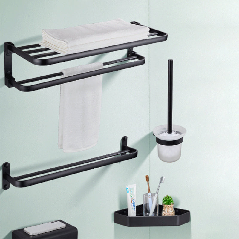 Modern Bathroom Accessory Set Matte Black/Gray Bath Shelf/Towel Bar & Paper Holder Clearhalo 'Bathroom Hardware Sets' 'Bathroom Hardware' 'Bathroom Remodel & Bathroom Fixtures' 'bathroom_hardware_sets' 'Home Improvement' 'home_improvement' 'home_improvement_bathroom_hardware_sets' 6524308