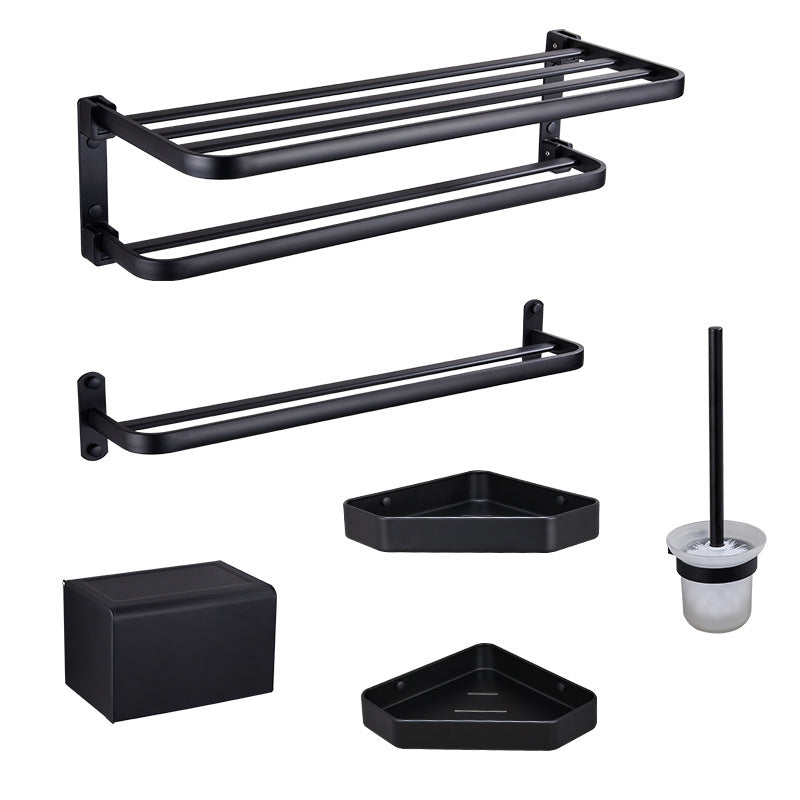 Modern Bathroom Accessory Set Matte Black/Gray Bath Shelf/Towel Bar & Paper Holder Clearhalo 'Bathroom Hardware Sets' 'Bathroom Hardware' 'Bathroom Remodel & Bathroom Fixtures' 'bathroom_hardware_sets' 'Home Improvement' 'home_improvement' 'home_improvement_bathroom_hardware_sets' 6524316