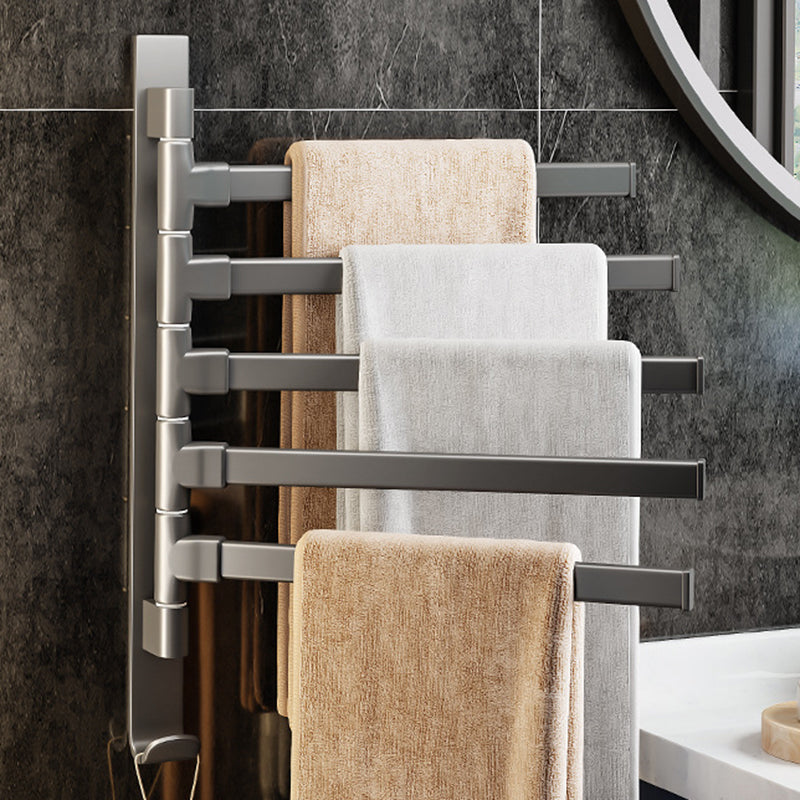 Contemporary Gray Bathroom Accessory Set Aluminum Towel Bar 1 Piece Five Hanger Clearhalo 'Bathroom Hardware Sets' 'Bathroom Hardware' 'Bathroom Remodel & Bathroom Fixtures' 'bathroom_hardware_sets' 'Home Improvement' 'home_improvement' 'home_improvement_bathroom_hardware_sets' 6524334