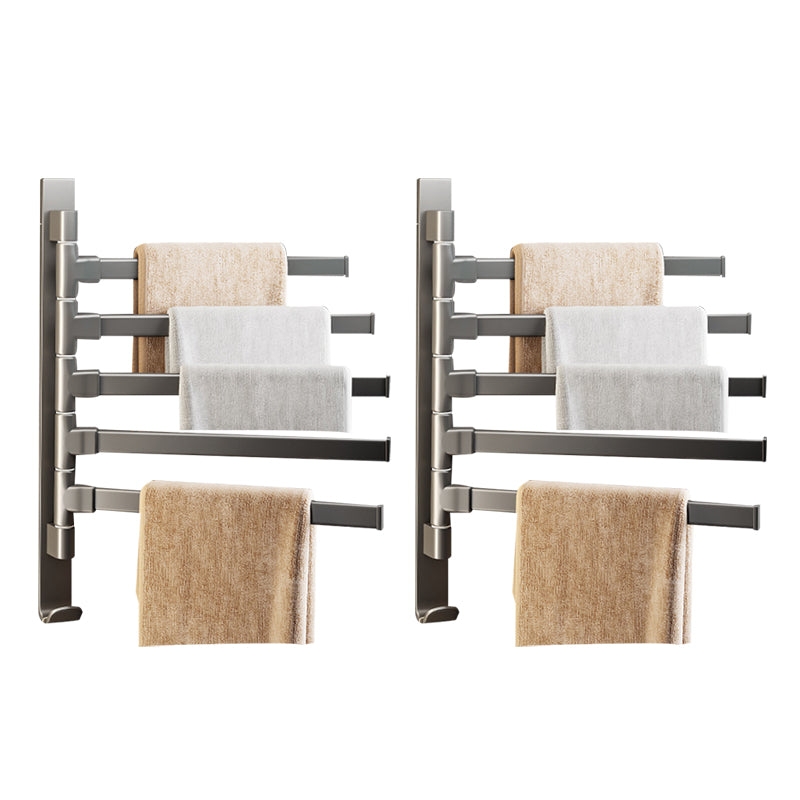 Contemporary Gray Bathroom Accessory Set Aluminum Towel Bar 2 Piece Set Five Hanger Clearhalo 'Bathroom Hardware Sets' 'Bathroom Hardware' 'Bathroom Remodel & Bathroom Fixtures' 'bathroom_hardware_sets' 'Home Improvement' 'home_improvement' 'home_improvement_bathroom_hardware_sets' 6524336