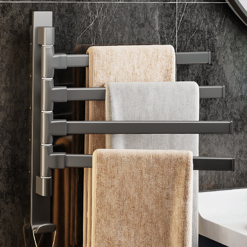 Contemporary Gray Bathroom Accessory Set Aluminum Towel Bar 1 Piece Four Hangers Clearhalo 'Bathroom Hardware Sets' 'Bathroom Hardware' 'Bathroom Remodel & Bathroom Fixtures' 'bathroom_hardware_sets' 'Home Improvement' 'home_improvement' 'home_improvement_bathroom_hardware_sets' 6524345