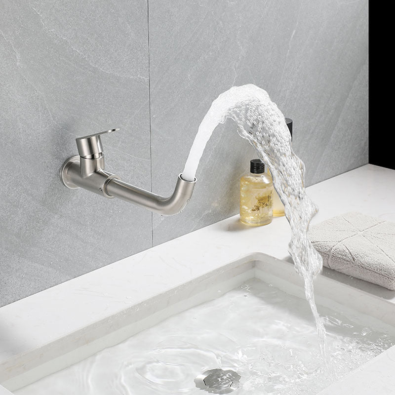 Modern Style Faucet Wall Mounted Single Lever Handle Faucet for Bathroom Clearhalo 'Bathroom Remodel & Bathroom Fixtures' 'Bathroom Sink Faucets' 'Bathroom Sinks & Faucet Components' 'bathroom_sink_faucets' 'Home Improvement' 'home_improvement' 'home_improvement_bathroom_sink_faucets' 6527815
