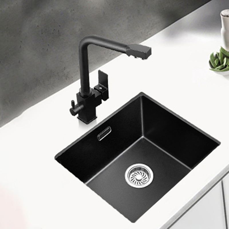 Black Undermount Kitchen Sink Single Bowl Quartz Sink with Faucet 15"L x 13"W x 7"H Sink with Faucet 3-in-1 Purifying Faucet Clearhalo 'Home Improvement' 'home_improvement' 'home_improvement_kitchen_sinks' 'Kitchen Remodel & Kitchen Fixtures' 'Kitchen Sinks & Faucet Components' 'Kitchen Sinks' 'kitchen_sinks' 6527941