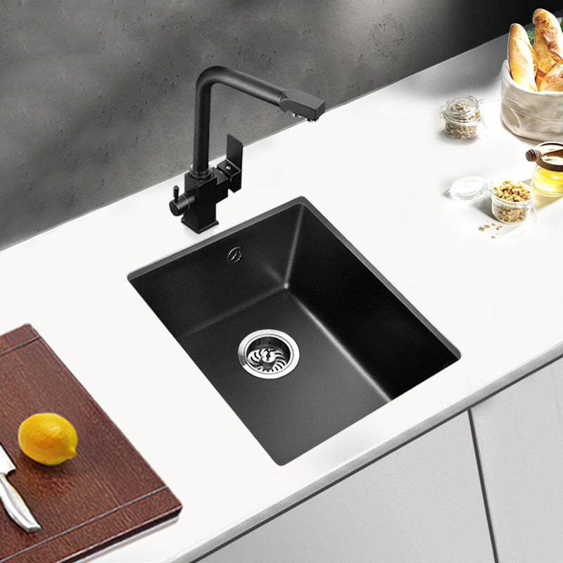 Black Undermount Kitchen Sink Single Bowl Quartz Sink with Faucet Clearhalo 'Home Improvement' 'home_improvement' 'home_improvement_kitchen_sinks' 'Kitchen Remodel & Kitchen Fixtures' 'Kitchen Sinks & Faucet Components' 'Kitchen Sinks' 'kitchen_sinks' 6527944