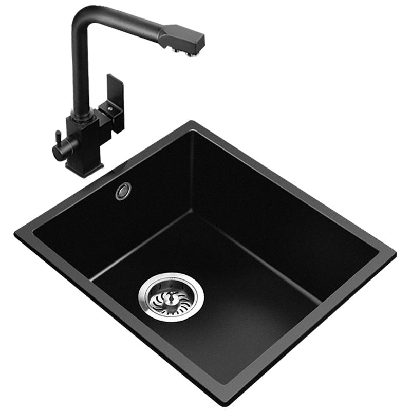 Black Undermount Kitchen Sink Single Bowl Quartz Sink with Faucet Clearhalo 'Home Improvement' 'home_improvement' 'home_improvement_kitchen_sinks' 'Kitchen Remodel & Kitchen Fixtures' 'Kitchen Sinks & Faucet Components' 'Kitchen Sinks' 'kitchen_sinks' 6527948