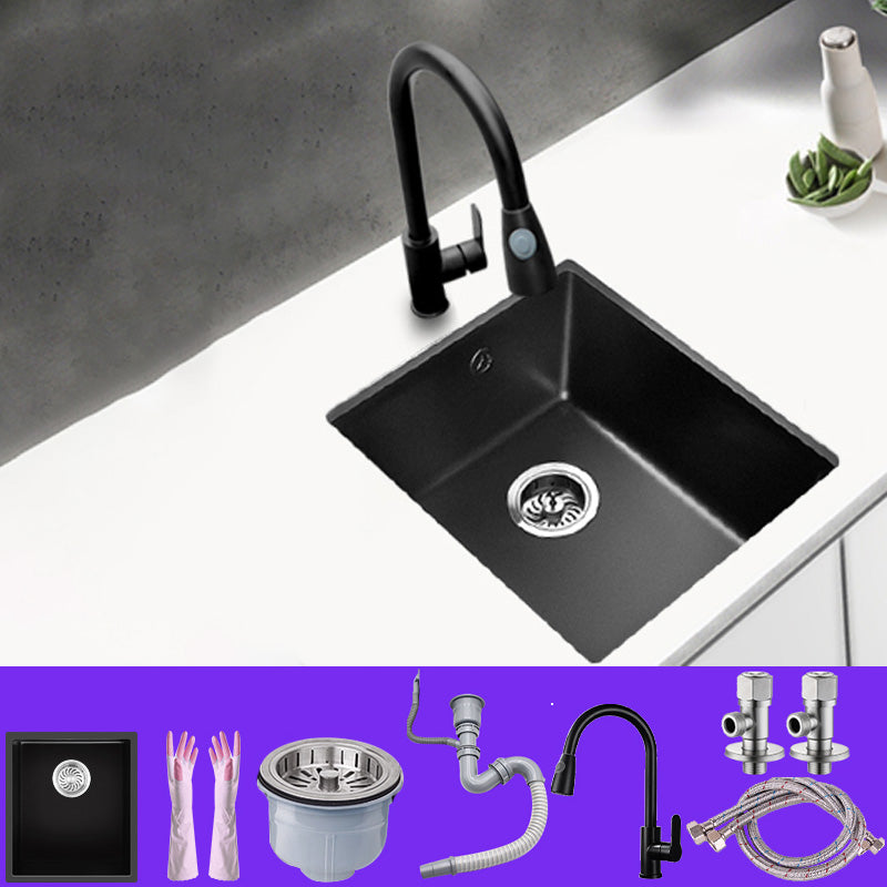 Black Undermount Kitchen Sink Single Bowl Quartz Sink with Faucet 16"L x 18"W x 8"H Sink with Faucet Pull Out Faucet Clearhalo 'Home Improvement' 'home_improvement' 'home_improvement_kitchen_sinks' 'Kitchen Remodel & Kitchen Fixtures' 'Kitchen Sinks & Faucet Components' 'Kitchen Sinks' 'kitchen_sinks' 6527950