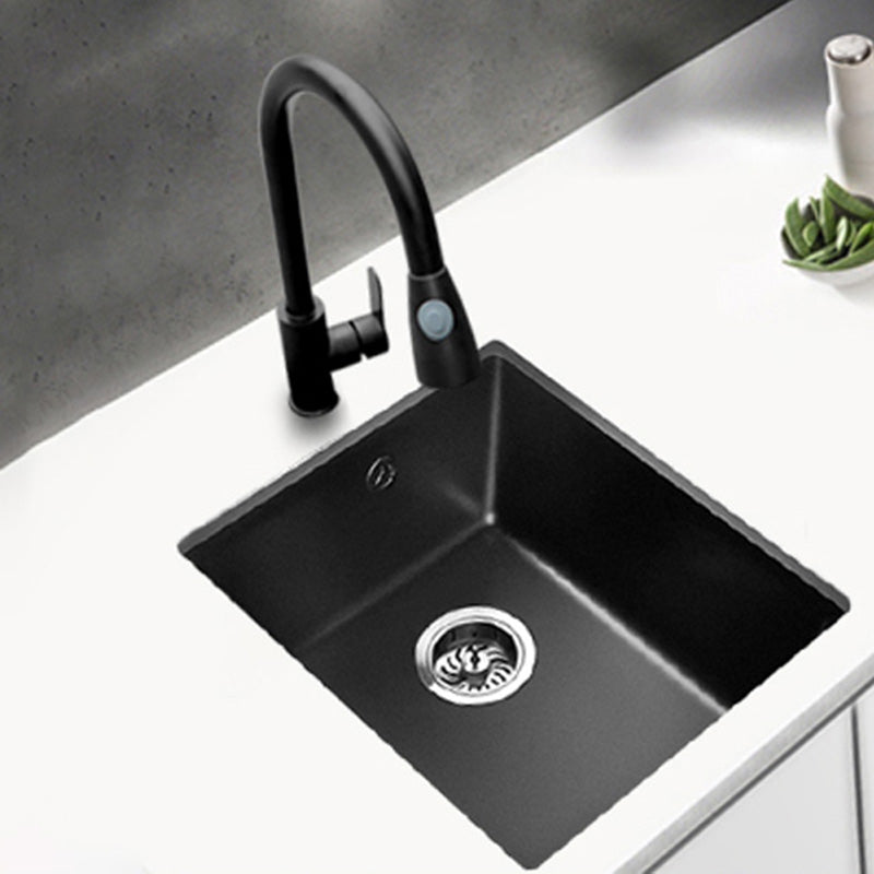 Black Undermount Kitchen Sink Single Bowl Quartz Sink with Faucet 15"L x 13"W x 7"H Sink with Faucet Pull Out Faucet Clearhalo 'Home Improvement' 'home_improvement' 'home_improvement_kitchen_sinks' 'Kitchen Remodel & Kitchen Fixtures' 'Kitchen Sinks & Faucet Components' 'Kitchen Sinks' 'kitchen_sinks' 6527954