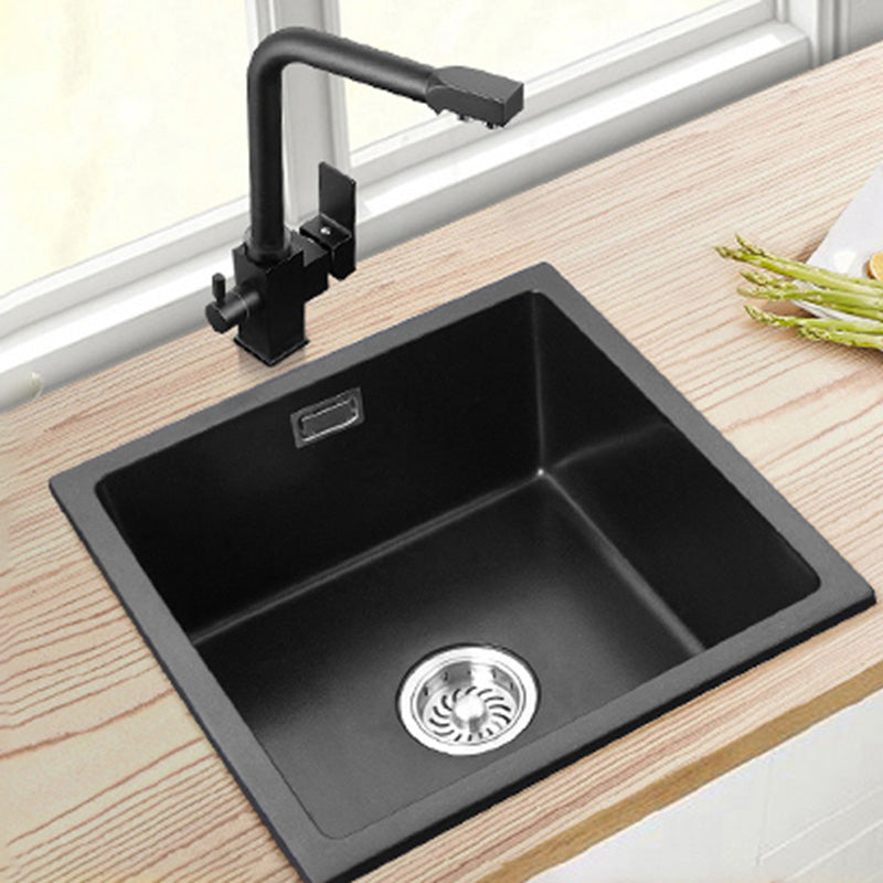 Black Undermount Kitchen Sink Single Bowl Quartz Sink with Faucet 17.7"L x 17.7"W x 8.7"H Sink with Faucet 3-in-1 Purifying Faucet Clearhalo 'Home Improvement' 'home_improvement' 'home_improvement_kitchen_sinks' 'Kitchen Remodel & Kitchen Fixtures' 'Kitchen Sinks & Faucet Components' 'Kitchen Sinks' 'kitchen_sinks' 6527956