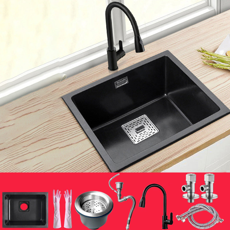 Black Undermount Kitchen Sink Single Bowl Quartz Sink with Faucet 20"L x 16"W x 9"H Sink with Faucet Pull Out Faucet Clearhalo 'Home Improvement' 'home_improvement' 'home_improvement_kitchen_sinks' 'Kitchen Remodel & Kitchen Fixtures' 'Kitchen Sinks & Faucet Components' 'Kitchen Sinks' 'kitchen_sinks' 6527960