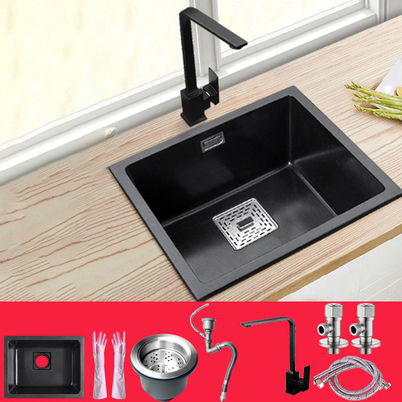 Black Undermount Kitchen Sink Single Bowl Quartz Sink with Faucet 20"L x 16"W x 9"H Sink with Faucet Seven Character Faucet Clearhalo 'Home Improvement' 'home_improvement' 'home_improvement_kitchen_sinks' 'Kitchen Remodel & Kitchen Fixtures' 'Kitchen Sinks & Faucet Components' 'Kitchen Sinks' 'kitchen_sinks' 6527961