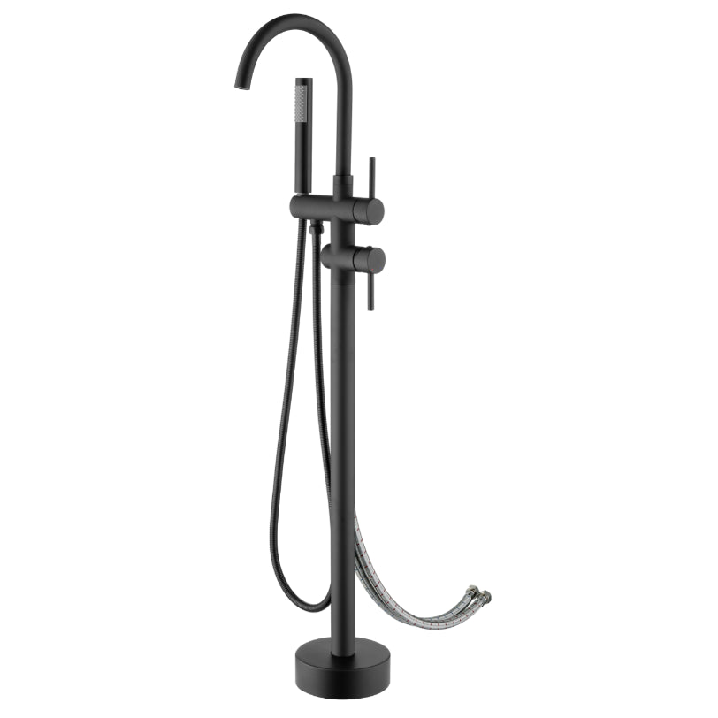 Floor Mounted Freestanding Bathtub Faucet Modern Style Metal Freestanding Faucet Black Wall Clearhalo 'Bathroom Remodel & Bathroom Fixtures' 'Bathtub Faucets' 'bathtub_faucets' 'Home Improvement' 'home_improvement' 'home_improvement_bathtub_faucets' 6528252