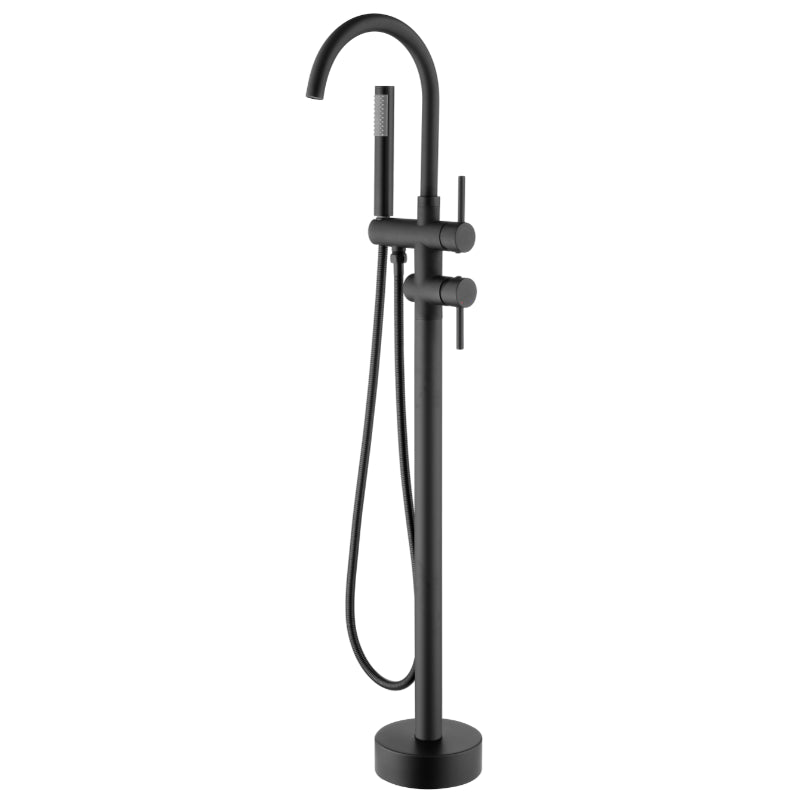 Floor Mounted Freestanding Bathtub Faucet Modern Style Metal Freestanding Faucet Black Ground Clearhalo 'Bathroom Remodel & Bathroom Fixtures' 'Bathtub Faucets' 'bathtub_faucets' 'Home Improvement' 'home_improvement' 'home_improvement_bathtub_faucets' 6528253