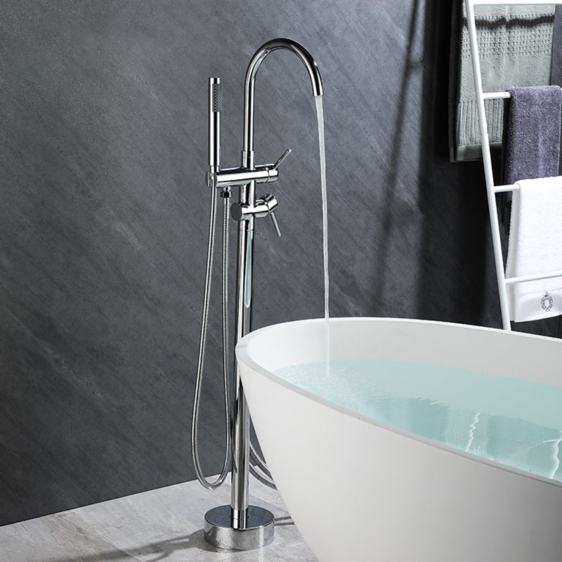 Floor Mounted Freestanding Bathtub Faucet Modern Style Metal Freestanding Faucet Clearhalo 'Bathroom Remodel & Bathroom Fixtures' 'Bathtub Faucets' 'bathtub_faucets' 'Home Improvement' 'home_improvement' 'home_improvement_bathtub_faucets' 6528254