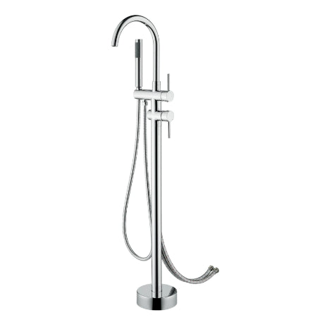 Floor Mounted Freestanding Bathtub Faucet Modern Style Metal Freestanding Faucet Chrome Wall Clearhalo 'Bathroom Remodel & Bathroom Fixtures' 'Bathtub Faucets' 'bathtub_faucets' 'Home Improvement' 'home_improvement' 'home_improvement_bathtub_faucets' 6528255