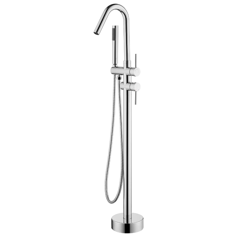 Floor Mounted Freestanding Bathtub Faucet Modern Style Metal Freestanding Faucet Chrome Ground Clearhalo 'Bathroom Remodel & Bathroom Fixtures' 'Bathtub Faucets' 'bathtub_faucets' 'Home Improvement' 'home_improvement' 'home_improvement_bathtub_faucets' 6528258