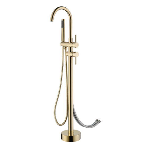 Floor Mounted Freestanding Bathtub Faucet Modern Style Metal Freestanding Faucet Gold Wall Clearhalo 'Bathroom Remodel & Bathroom Fixtures' 'Bathtub Faucets' 'bathtub_faucets' 'Home Improvement' 'home_improvement' 'home_improvement_bathtub_faucets' 6528259