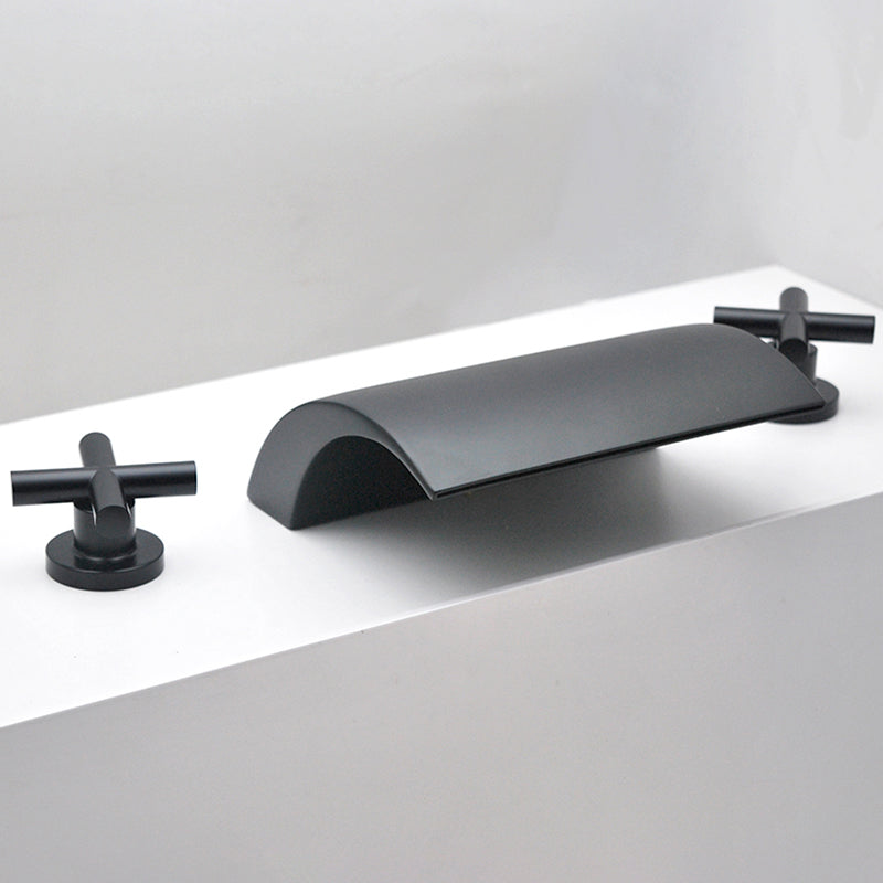 Contemporary Bath Faucet Trim Metal Deck Mounted Bath Faucet Trim Black Cross Handles 3 Hole Faucets Clearhalo 'Bathroom Remodel & Bathroom Fixtures' 'Bathtub Faucets' 'bathtub_faucets' 'Home Improvement' 'home_improvement' 'home_improvement_bathtub_faucets' 6528274