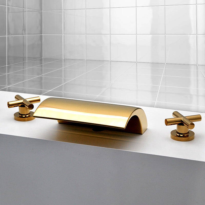 Contemporary Bath Faucet Trim Metal Deck Mounted Bath Faucet Trim Gold Cross Handles 3 Hole Faucets Clearhalo 'Bathroom Remodel & Bathroom Fixtures' 'Bathtub Faucets' 'bathtub_faucets' 'Home Improvement' 'home_improvement' 'home_improvement_bathtub_faucets' 6528275