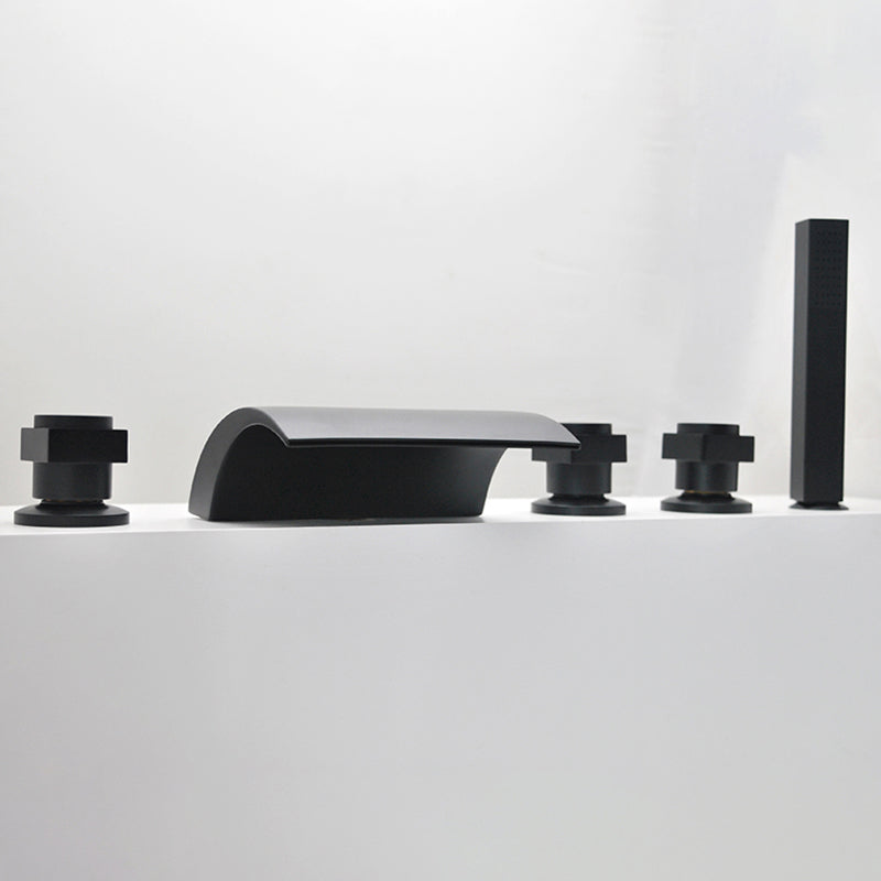 Contemporary Bath Faucet Trim Metal Deck Mounted Bath Faucet Trim Black Knob Handles 5 Hole Faucets Clearhalo 'Bathroom Remodel & Bathroom Fixtures' 'Bathtub Faucets' 'bathtub_faucets' 'Home Improvement' 'home_improvement' 'home_improvement_bathtub_faucets' 6528295