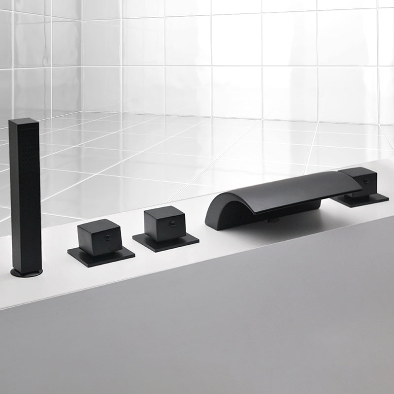 Contemporary Bath Faucet Trim Metal Deck Mounted Bath Faucet Trim Black Square Handle 5 Hole Faucets Clearhalo 'Bathroom Remodel & Bathroom Fixtures' 'Bathtub Faucets' 'bathtub_faucets' 'Home Improvement' 'home_improvement' 'home_improvement_bathtub_faucets' 6528297