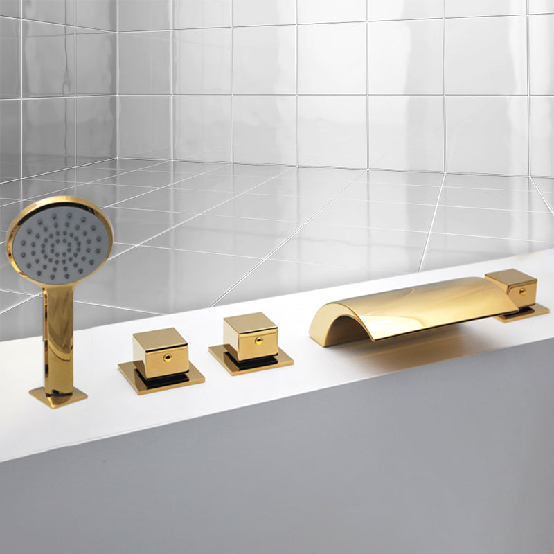 Contemporary Bath Faucet Trim Metal Deck Mounted Bath Faucet Trim Gold Square Handle 5 Hole Faucets Clearhalo 'Bathroom Remodel & Bathroom Fixtures' 'Bathtub Faucets' 'bathtub_faucets' 'Home Improvement' 'home_improvement' 'home_improvement_bathtub_faucets' 6528300