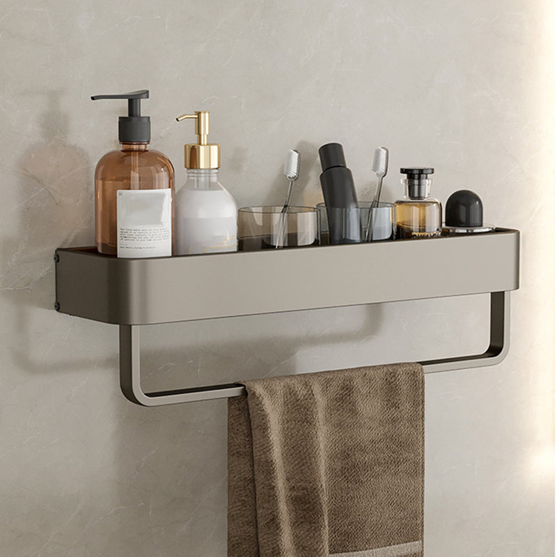 Contemporary Aluminum Bathroom Accessory Set Gray Bath Shelf with Square Bath Shelf (20"L) Clearhalo 'Bathroom Hardware Sets' 'Bathroom Hardware' 'Bathroom Remodel & Bathroom Fixtures' 'bathroom_hardware_sets' 'Home Improvement' 'home_improvement' 'home_improvement_bathroom_hardware_sets' 6531550