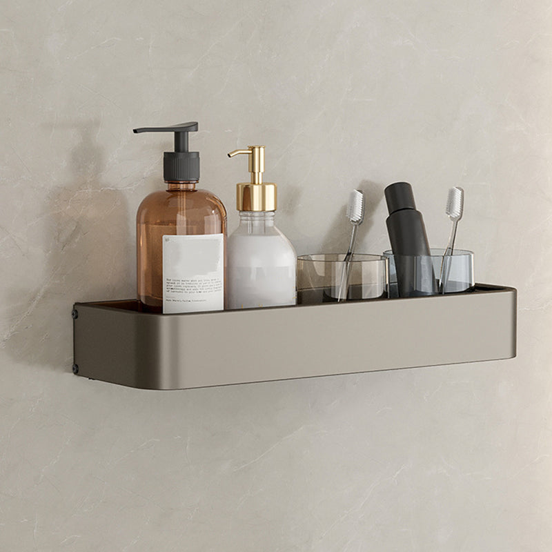 Contemporary Aluminum Bathroom Accessory Set Gray Bath Shelf Square Bath Shelf (16"L) Clearhalo 'Bathroom Hardware Sets' 'Bathroom Hardware' 'Bathroom Remodel & Bathroom Fixtures' 'bathroom_hardware_sets' 'Home Improvement' 'home_improvement' 'home_improvement_bathroom_hardware_sets' 6531552