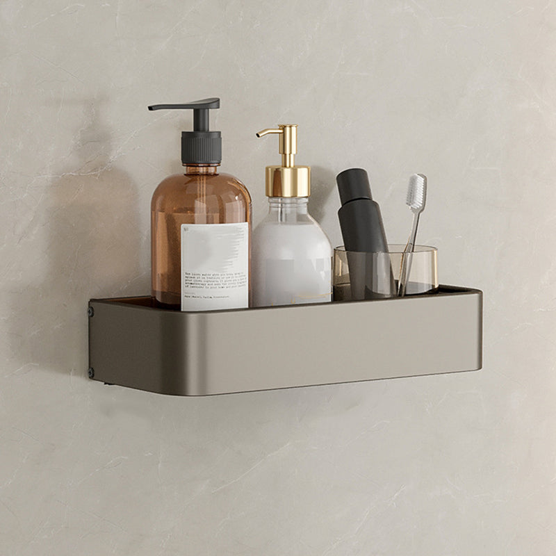 Contemporary Aluminum Bathroom Accessory Set Gray Bath Shelf Square Bath Shelf (12"L) Clearhalo 'Bathroom Hardware Sets' 'Bathroom Hardware' 'Bathroom Remodel & Bathroom Fixtures' 'bathroom_hardware_sets' 'Home Improvement' 'home_improvement' 'home_improvement_bathroom_hardware_sets' 6531554